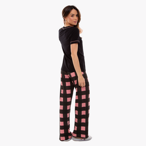 Pijama Feminino Manga Curta com Calça Xadrez Rosa